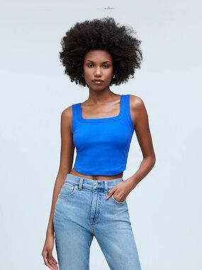 Madewell The Tailored Crop Tank in Sleekhold Blue M